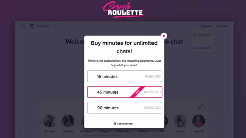 Buying Minutes on CrushRoulette